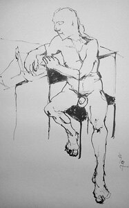 Line drawing of a seated woman